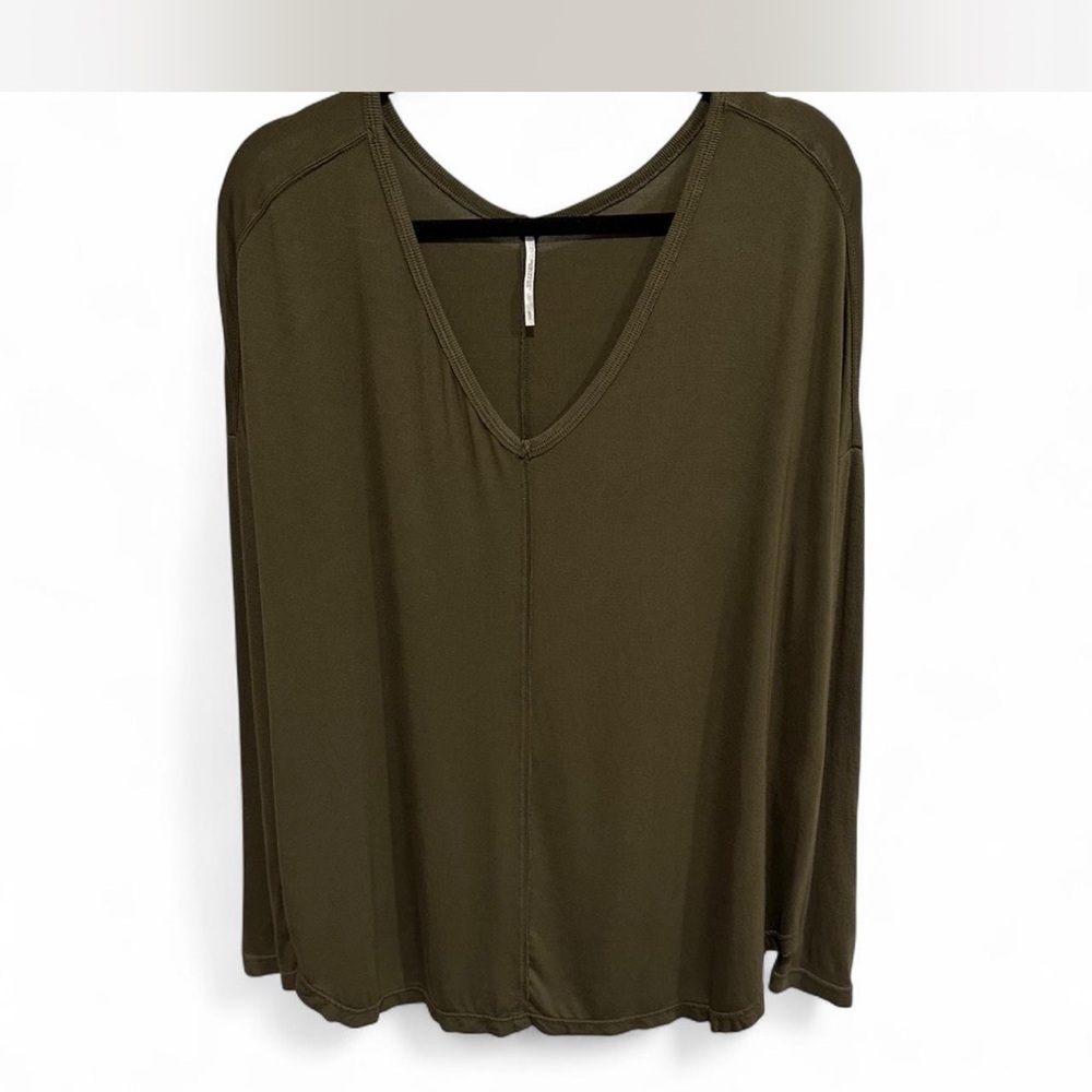 Free People Olive V-Neck Blouse
